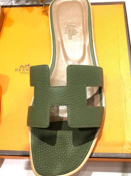 Шлепки Hermès женский кожа болотный 89365-2
