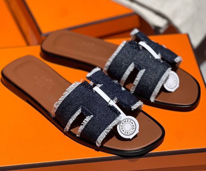 Шлепки Hermès женский джинса синий 150400