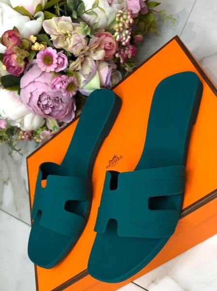 Шлепки Hermès женский бирюзовый 89347-3
