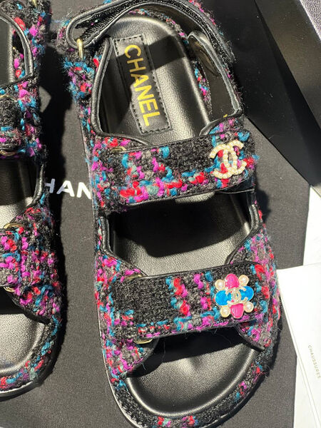 Сандалии Chanel женский текстиль розовый 109684-3
