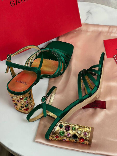 Босоножки Valentino женский кожа болотный 180880-2