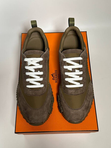 Мужские кроссовки Hermès мужской замша болотный 140314-2