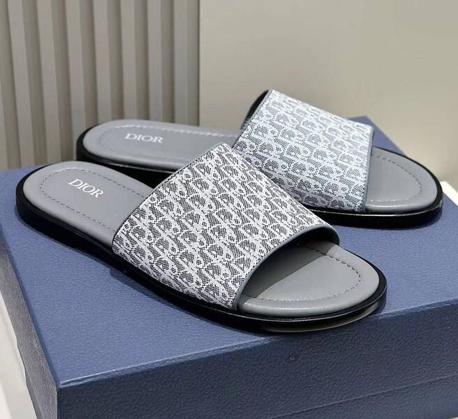 Мужские шлепки Christian Dior мужской кожа графитовый 153784