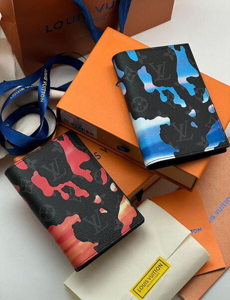 Мужская обложка на паспорт Louis Vuitton мужской кожа синий 111014-2