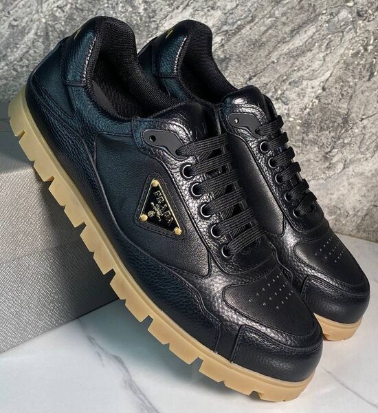 Мужские кроссовки Prada мужской кожа черный 161423