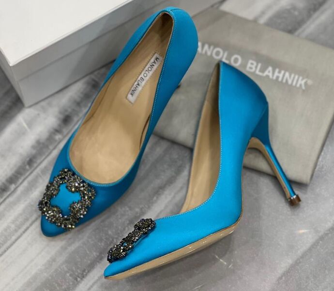 Туфли Manolo Blahnik женский сатин бирюзовый 122582