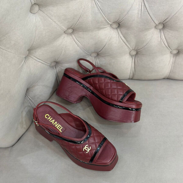 Босоножки Chanel женский кожа бордовый 123979-2