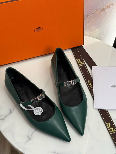 Балетки Hermès женский кожа болотный 181820-2