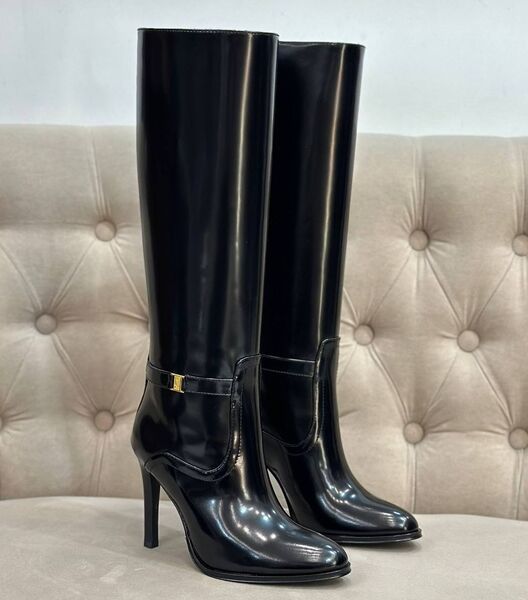 Сапоги Saint Laurent женский кожа черный 131161