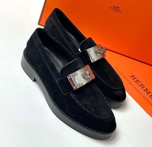 Лоферы Hermès женский замша черный 149009