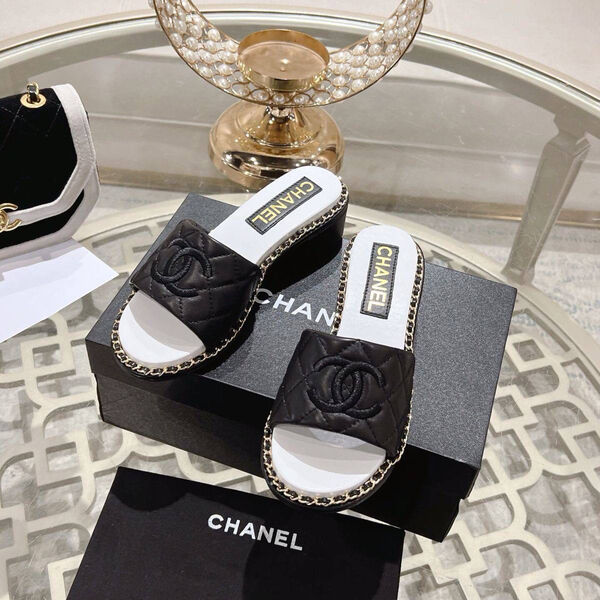 Шлепки Chanel женский кожа черный 192479-2