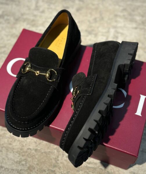 Лоферы Gucci женский замша черный 200419
