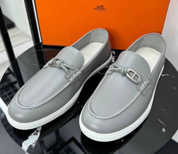 Мужские лоферы Hermès мужской кожа графитовый 195831