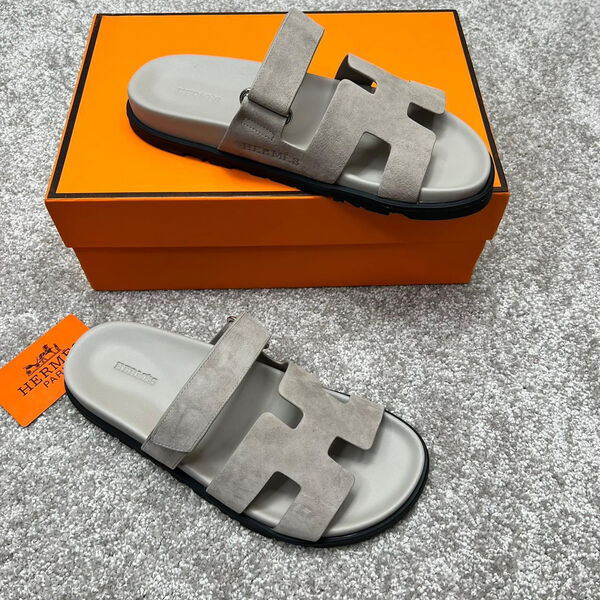 Мужские шлепки Hermès мужской замша графитовый 115595-3