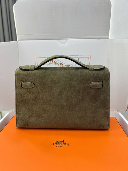 Сумка Hermèskelly Pochette женский замша болотный 155751-5