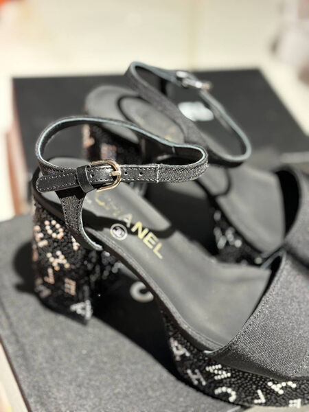 Босоножки Chanel женский текстиль черный 153116-3