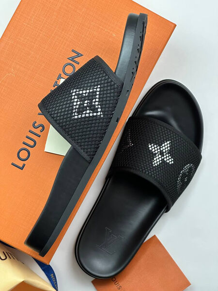 Мужские шлепки Louis Vuitton мужской кожа черный 151986-7