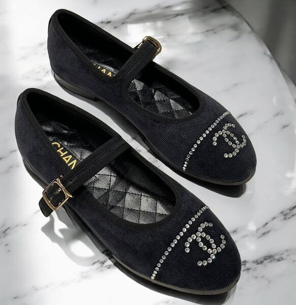 Балетки Chanel женский вельвет черный 156306