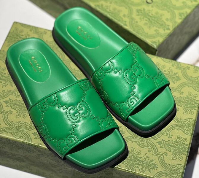 Шлепки Gucci женский кожа болотный 113808
