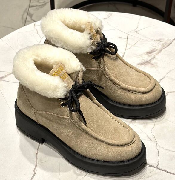 Ботинки Miu Miu женский замша бежевый 166191