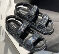 Сандалии Chanel женский текстиль черный,серебристый 109678