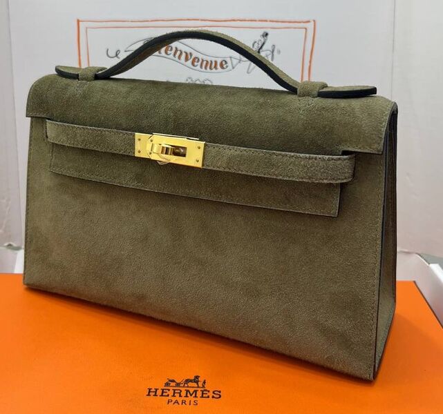 Сумка Hermèskelly Pochette женский замша болотный 155751