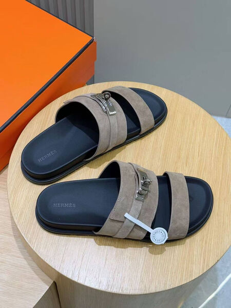 Мужские шлепки Hermès мужской замша графитовый 193722-3