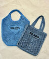 Сумка Prada женский вязаная ткань синий 187917-2