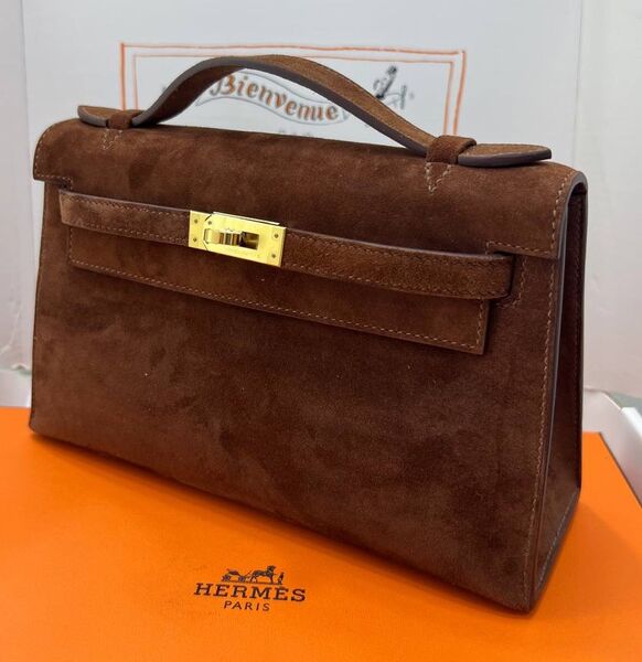Сумка Hermèskelly Pochette женский замша бордовый 155741