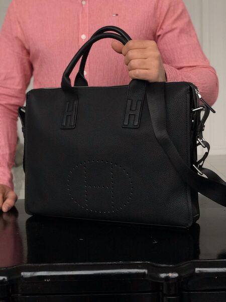 Мужской портфель Hermès мужской кожа черный 52080-4