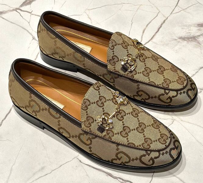 Лоферы Gucci женский текстиль бежевый 153004