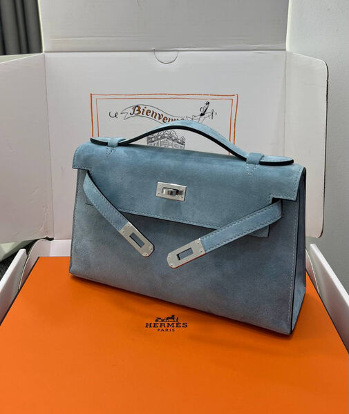 Сумка Hermèskelly Pochette женский замша бирюзовый 155754-2