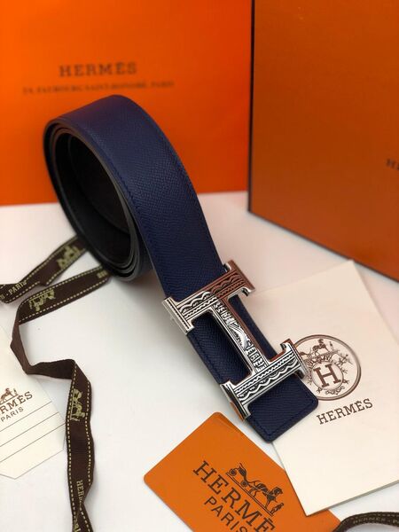 Мужской ремень Hermès мужской кожа синий 52579-2