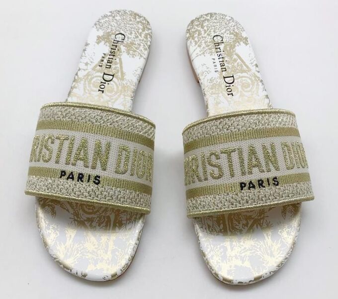 Шлепки Christian Dior женский текстиль бежевый 88224