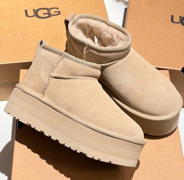 Угги Ugg Platform Mini женский замша бежевый 167667