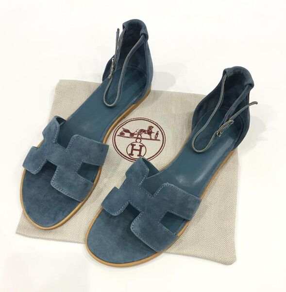 Босоножки Hermès женский замша синий 4773