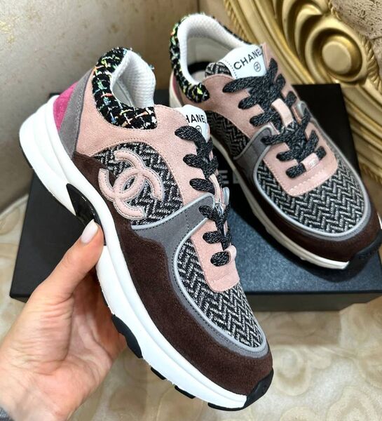 Кроссовки Chanel женский текстиль графитовый 110904
