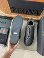 Мужские кеды Zegna мужской кожа графитовый 170247-6
