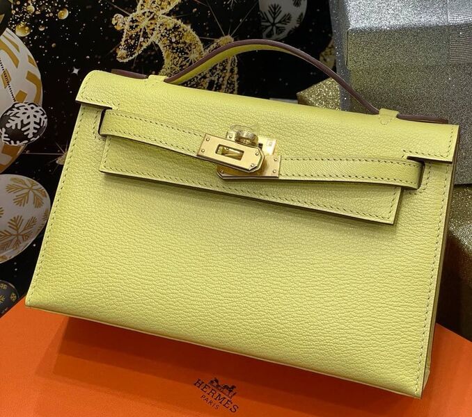 Сумка Hermèskelly 20 Pochette женский кожа горчичный 138902