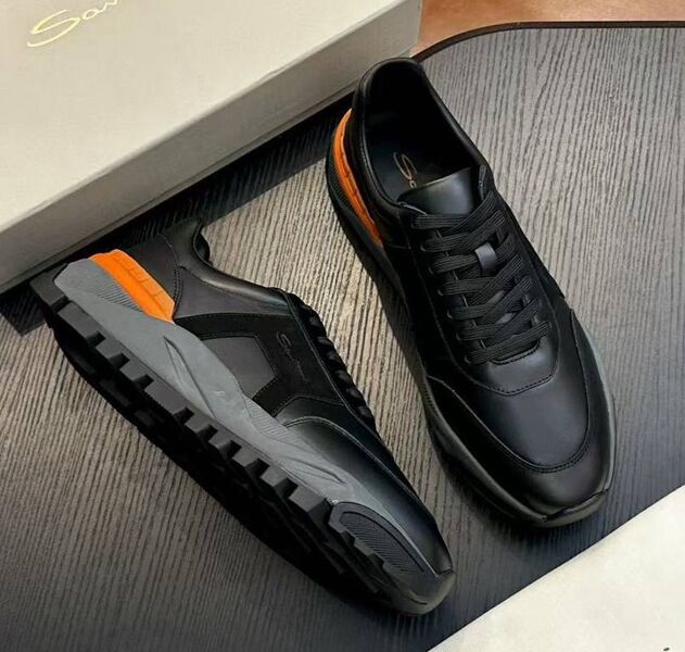 Мужские кроссовки Santoni мужской кожа swift черный,белый 201071