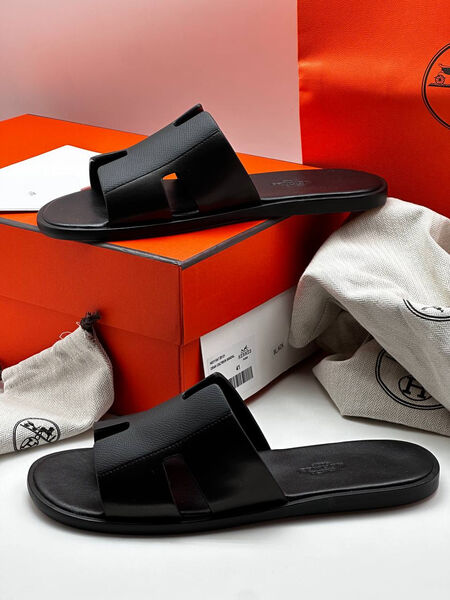 Мужские шлепки Hermès мужской кожа черный 151951-3