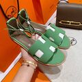 Босоножки Hermès женский кожа болотный 4809-2