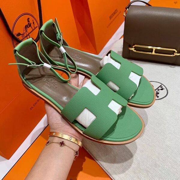 Босоножки Hermès женский кожа болотный 4809-2