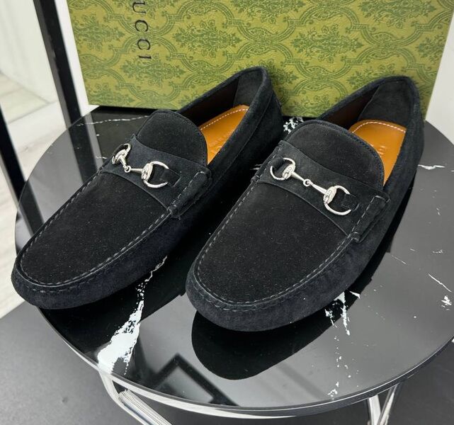 Мужские мокасины Gucci мужской замша черный 195824