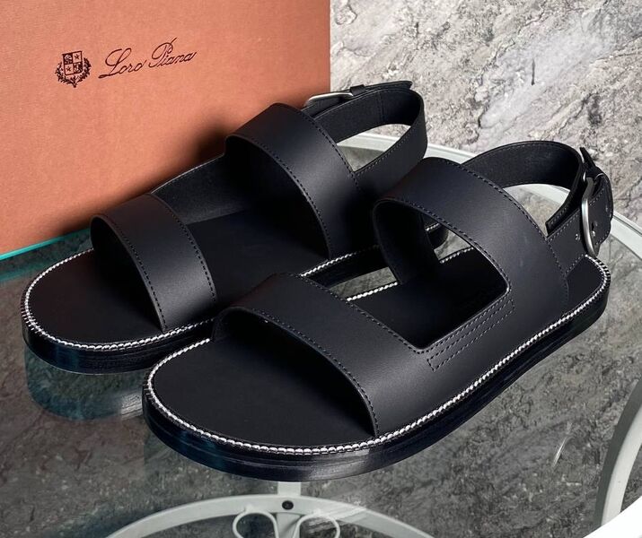 Мужские сандалии Hermès мужской кожа черный 190668