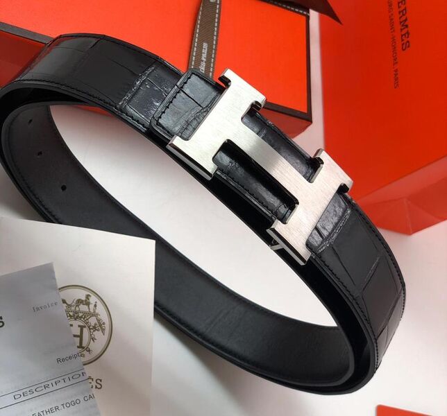Мужской ремень Hermès мужской кожа черный 52528