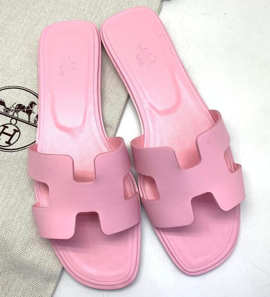Шлепки Hermès женский кожа розовый 89142