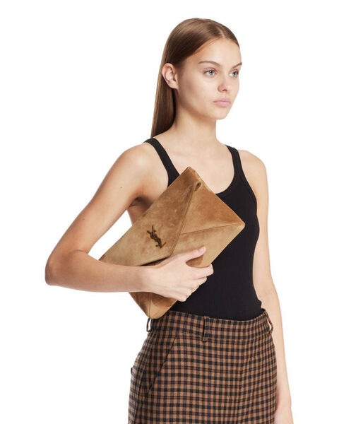 Клатч Saint Laurent женский замша бежевый 200887-2