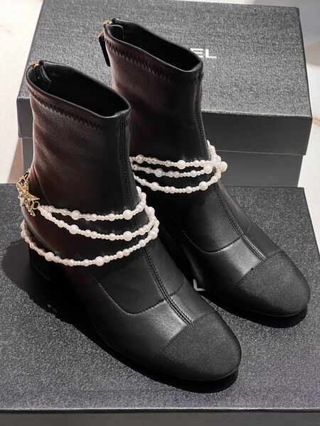 Ботильоны Chanel женский кожа черный 161796-4