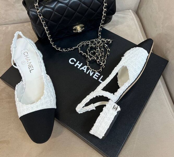 Туфли Chanel женский твид молочный 192669